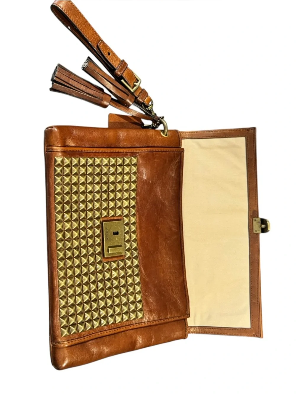 Coach Legacy Studded Clutch Carmel Brown Leather
